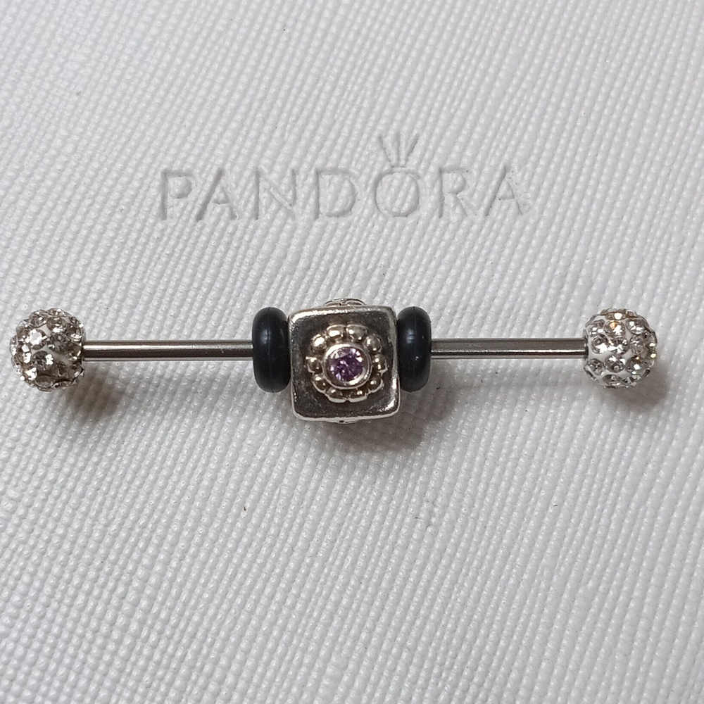Pandora 1 Vintage Stirling Silver And Purple CZ Oxidized Charm (2 Available)